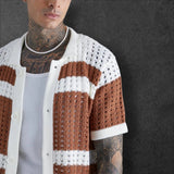 'VKSO' Striped knit shirt for men with a collar button