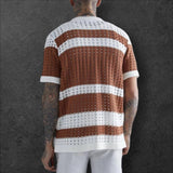 'VKSO' Striped knit shirt for men with a collar button