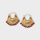 'GUID' Golden earrings with a red bead