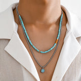 'TOHC' Bohemian metal necklace blue stone beads