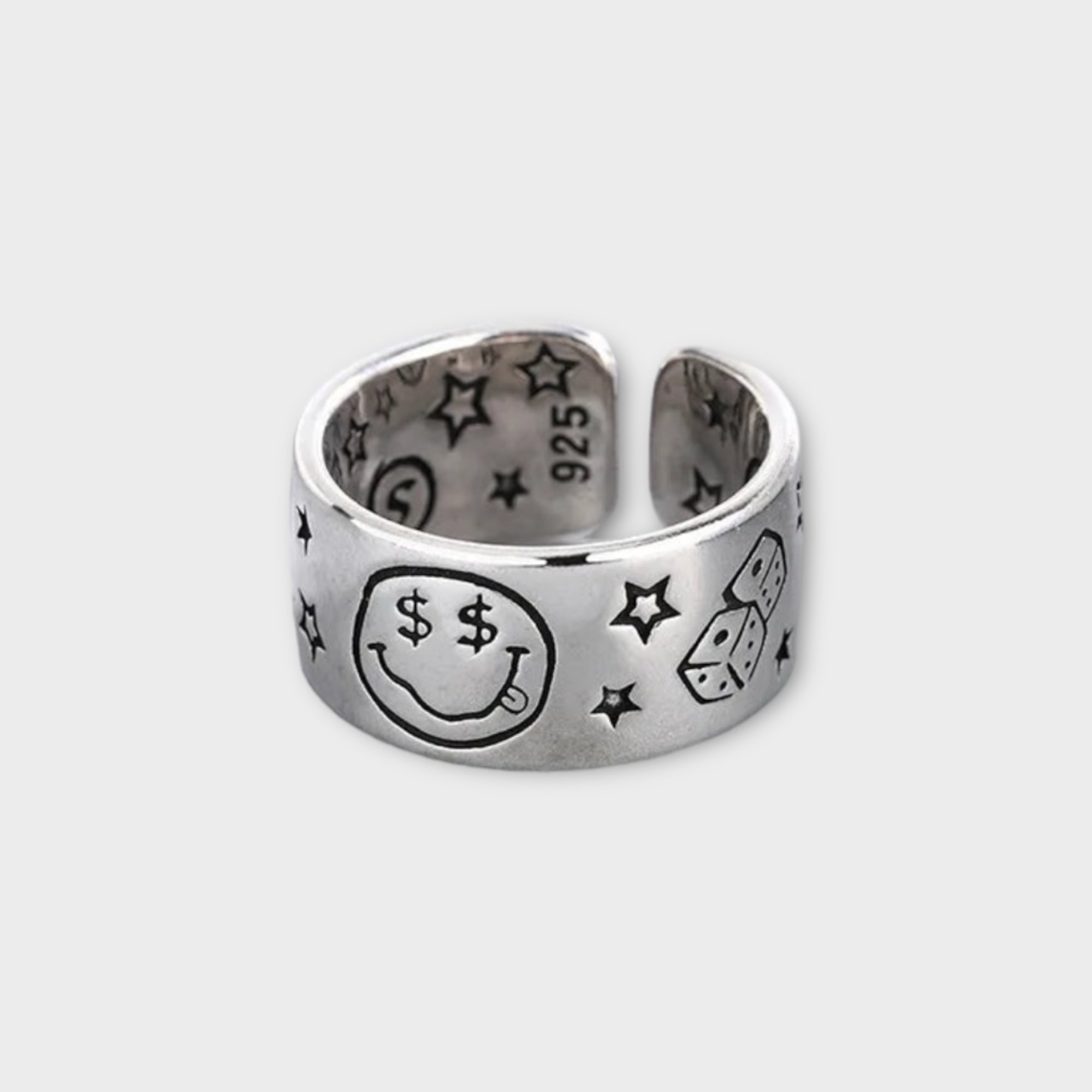 'APBT' Dice smiley ring