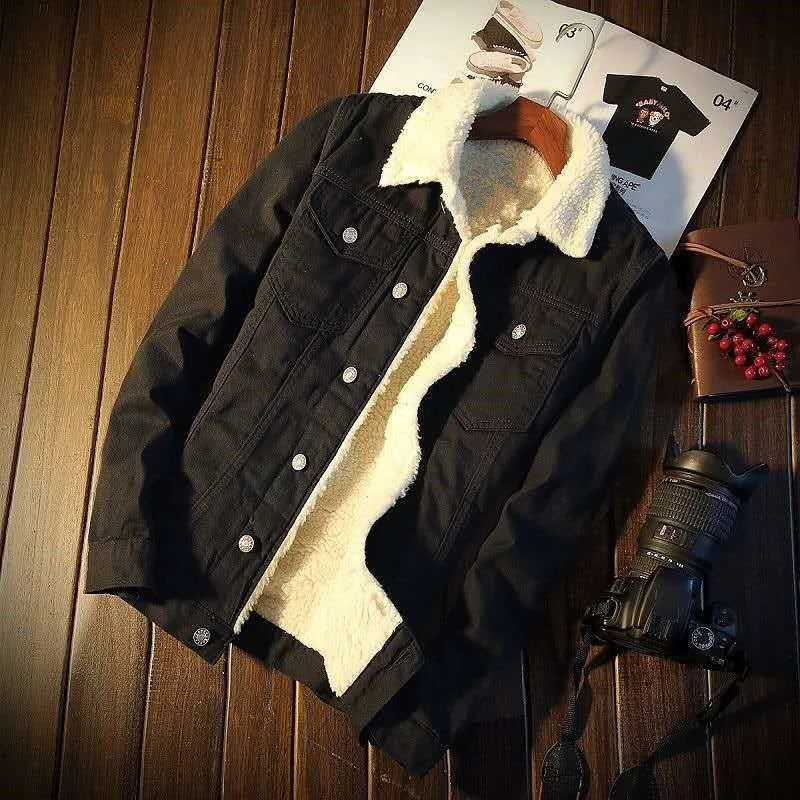 Warm black top denim jacket